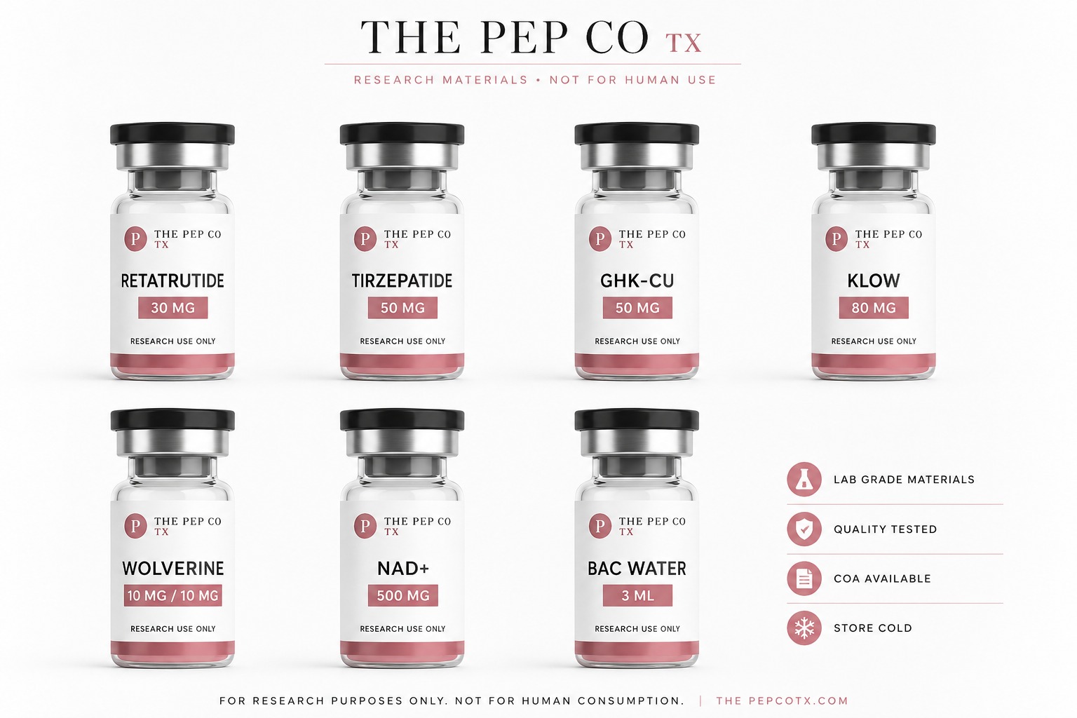 The Pep Co TX research vial collection